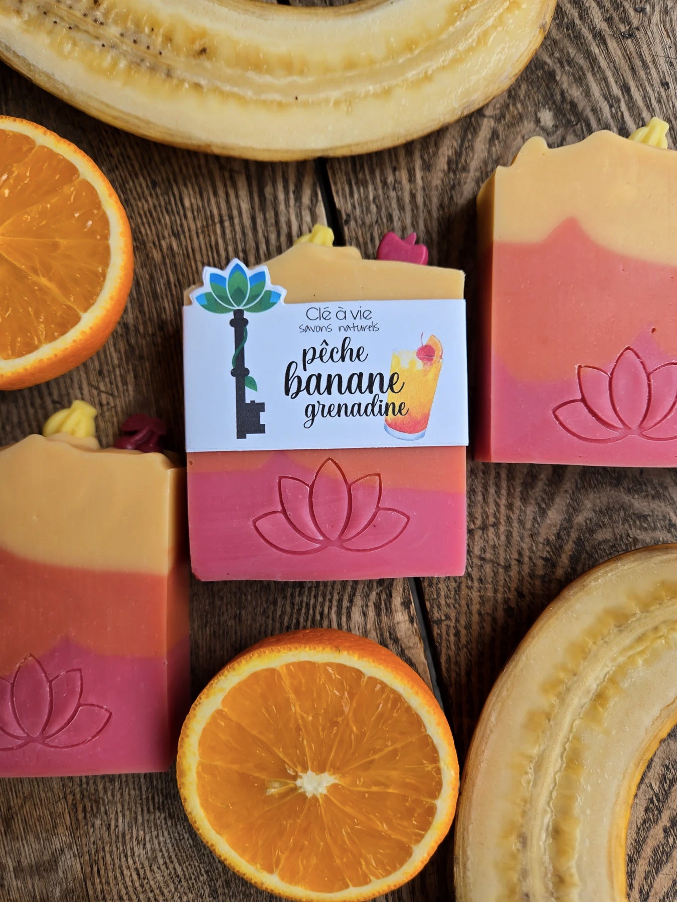 Savon Pêche Banane Grenadine - Savons Clé à Vie